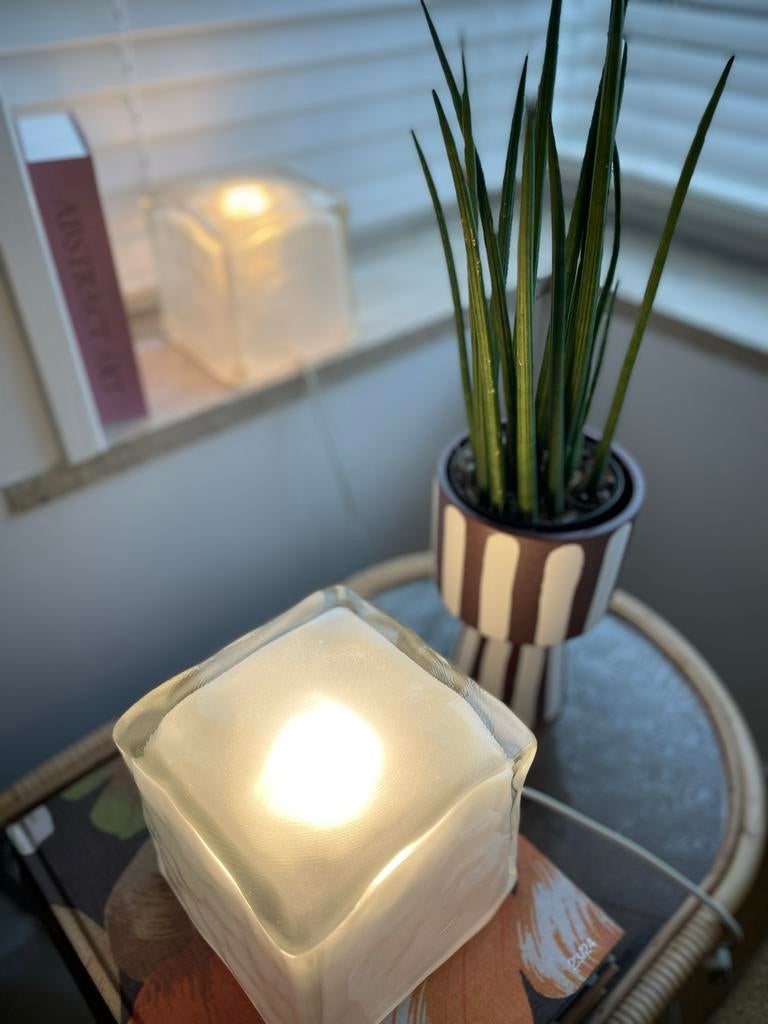 Set van 2 vintage IKEA icecube tafellampen, Ophalen of Verzenden, Gebruikt, Glas, Minder dan 50 cm