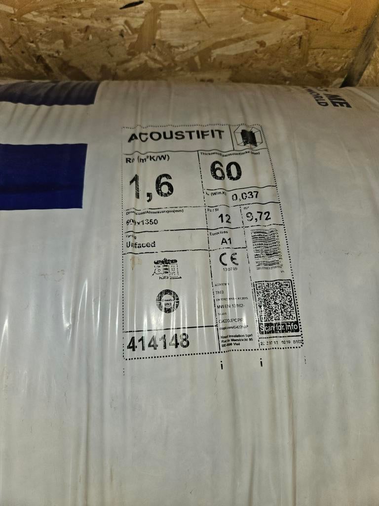 Knauf isolatie 60mm 1 pak 9.72m2, Doe-het-zelf en Verbouw, Isolatie en Afdichting, Ophalen, Nieuw, Glaswol, 4 tot 8 cm
