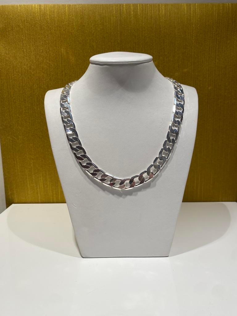 925 Zilveren Gourmette Cuban Link Ketting 55cm 12mm, Sieraden, Tassen en Uiterlijk, Ophalen of Verzenden, Nieuw, Zilver, Zilver