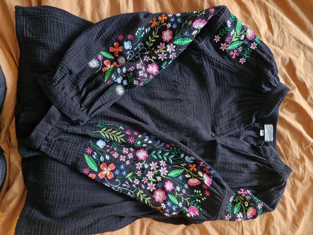 Oekraïense Vyshyta blouse met borduursel - Donkerblauw, Blauw, Maat 42/44 (L), Ophalen of Verzenden, Zo goed als nieuw