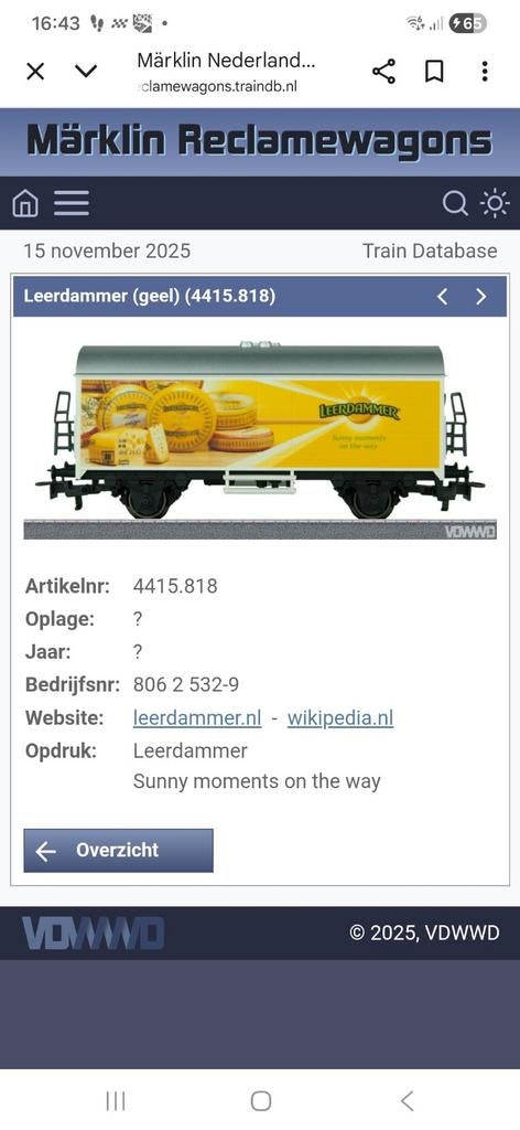 Gezocht Marklin 4415.818 Leerdammer, Gelijkstroom of Wisselstroom, Wagon, Ophalen of Verzenden, Zo goed als nieuw