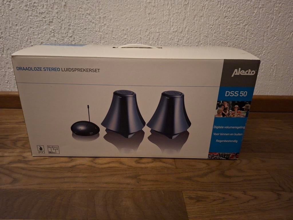 Alecto DSS 50 Draadloze Speakerset - Zwart - regen bestendig, Overige merken, Gebruikt, Ophalen of Verzenden, Minder dan 60 watt