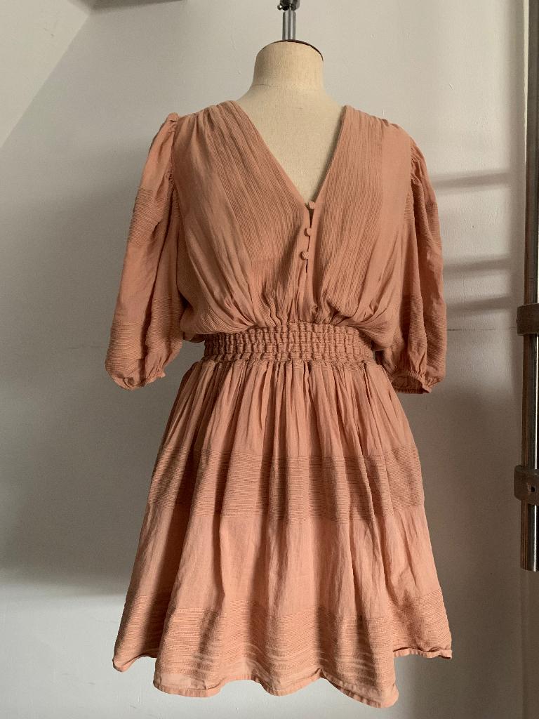 Josh V jurk korte mouw beige lt. roze S/36, Verzenden, Beige, Zo goed als nieuw, Maat 36 (S)