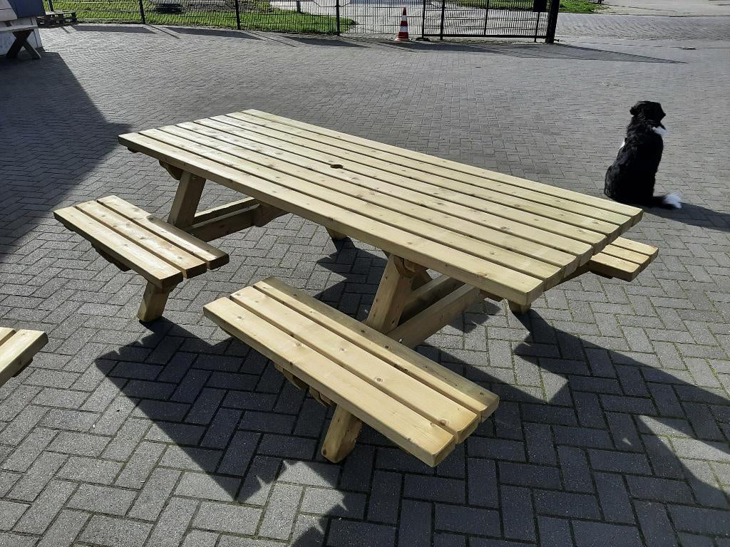 Talen 8 persoons Picknicktafel met open instap!!, Tuin en Terras, Picknicktafels, Nieuw, Rechthoekig, Hout, Ophalen