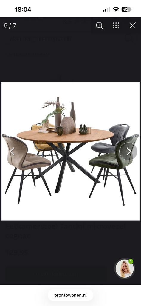 Eettafel rond Mesola en 4 eetstoelen Tantini cognac (Pronto), Huis en Inrichting, Tafels | Eettafels, Ophalen, Rond, Zo goed als nieuw