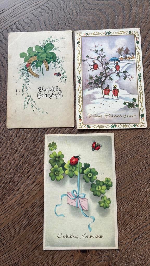 Nieuwjaar en gelukwens.Lieveheersbeestje met paraplu/brief, Ophalen of Verzenden, Gelopen