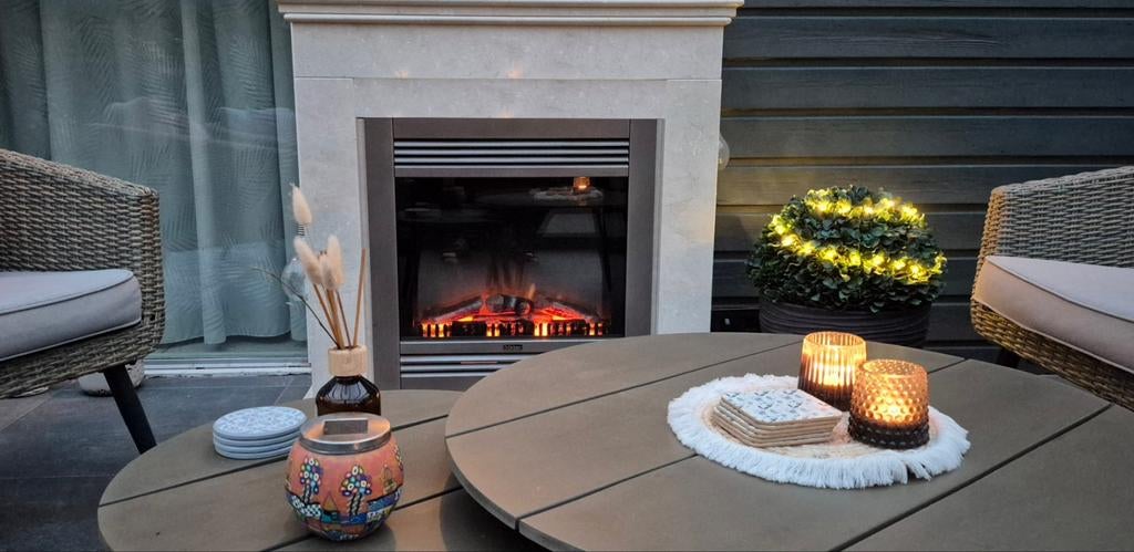 Marmeren schouw met elektrische haard (merk Faber), Huis en Inrichting, Haarden, Ophalen, Zo goed als nieuw, Vrijstaande haard