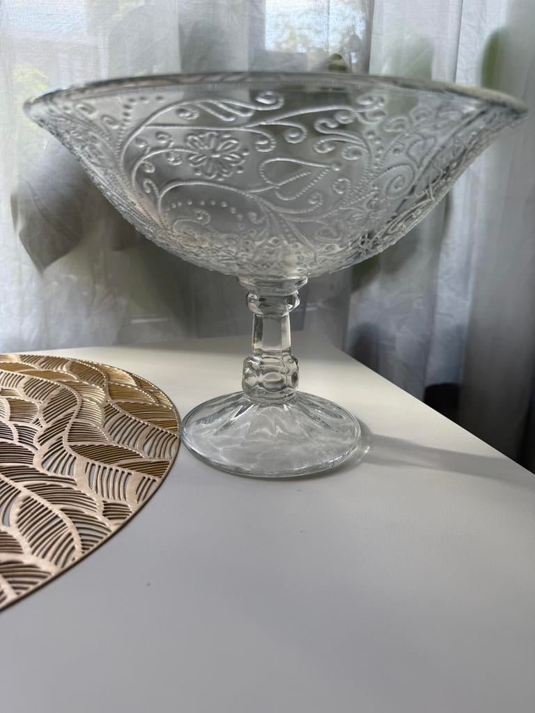 Vintage glazen fruitschaal uit Zabkowice, Polen, Ophalen, Gebruikt, Schaal, Rond