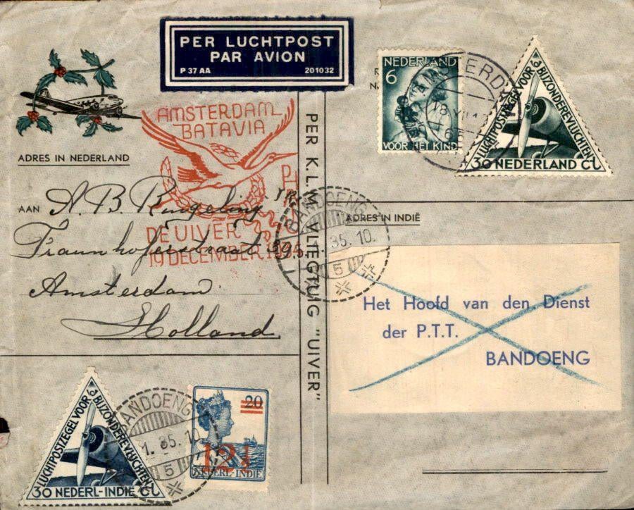 Nederlands Indië - Uiver - Frankering - Stempel - 1935, Ophalen of Verzenden, Envelop