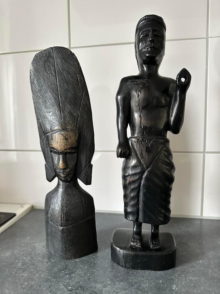 Houten Afrikaanse Beelden Set van Ebbenhout, Ophalen of Verzenden