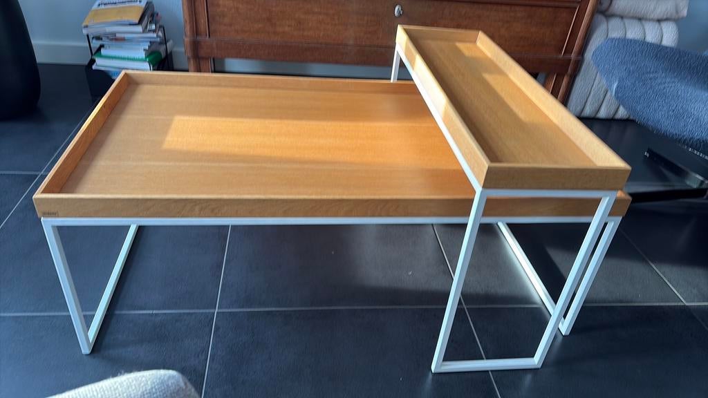 Eiken salon tafel 4 delig met  los blad design Jan Kurtz, Ophalen, Gebruikt, 50 tot 100 cm, Modern