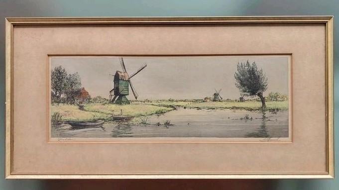 Antoon van Hemert - Polderlandschap met molens, Ophalen of Verzenden