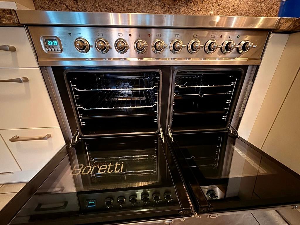 Uniek 100cm keramisch Boretti fornuis + afzuigkap -topstaat-, Keramisch, Ophalen of Verzenden, Zo goed als nieuw, Vrijstaand