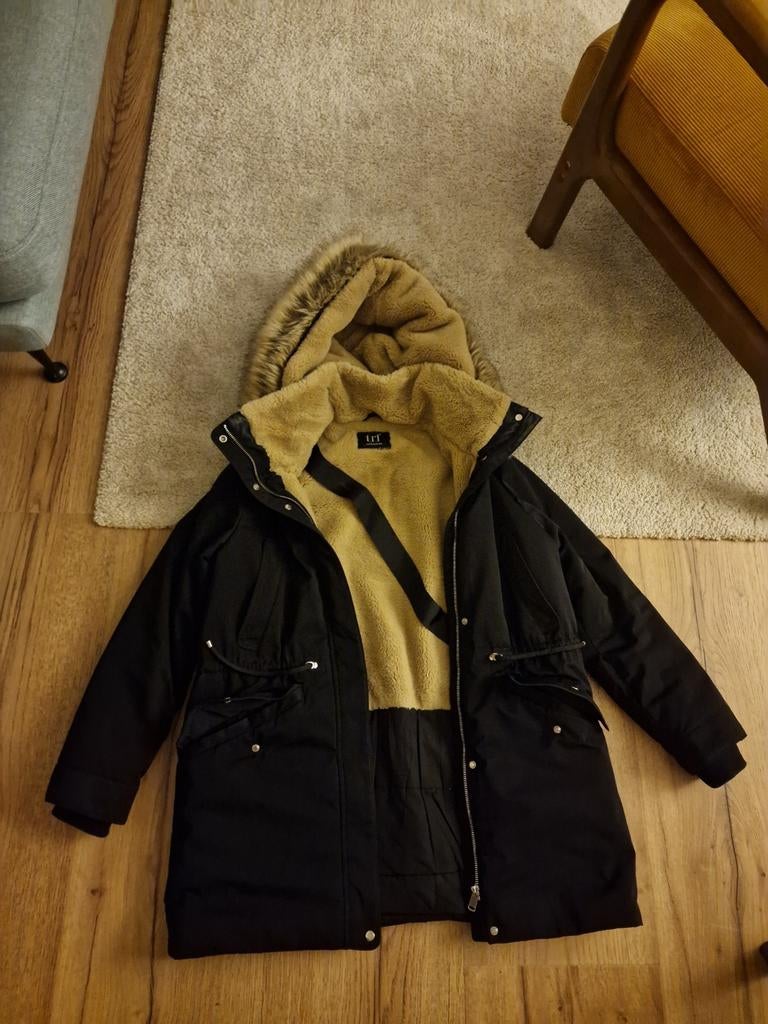 Zara jas zwart net boven knie, Gedragen, Ophalen, Maat 38/40 (M), Zara