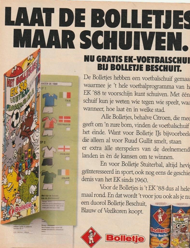 Retro reclame 1988 Bolletje EK voetbal schuifkaart, Verzenden, Overige typen