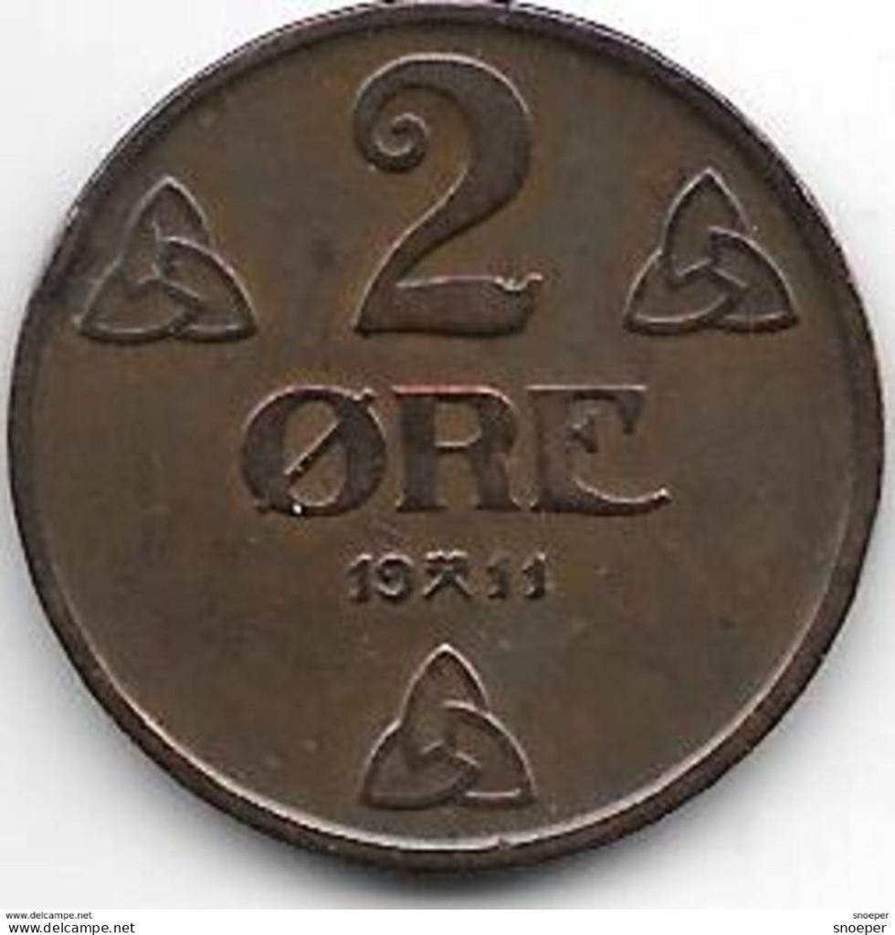 norway 2 ore 1911 km 371 vf+ catalog val 2016 =50,00$, Verzenden, Overige landen, Losse munt