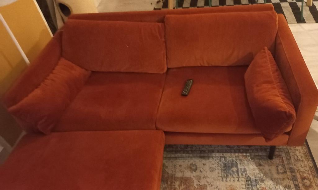 Comfortabele oranje hoekbank, Huis en Inrichting, Banken | Bankstellen, 250 tot 300 cm, Verzenden, Hoekbank, 75 tot 100 cm