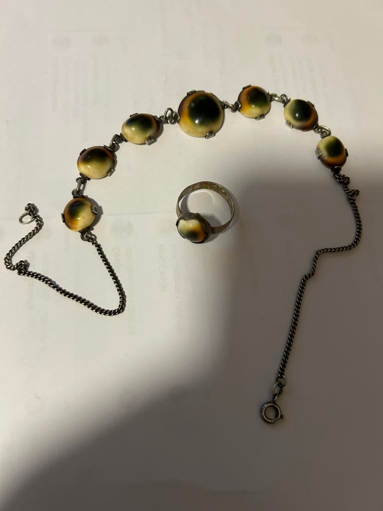 Zilveren Set: Shiva Oog (Operculum) - Jaren '60 Papoea-NG, Ophalen, Gebruikt, Zilver