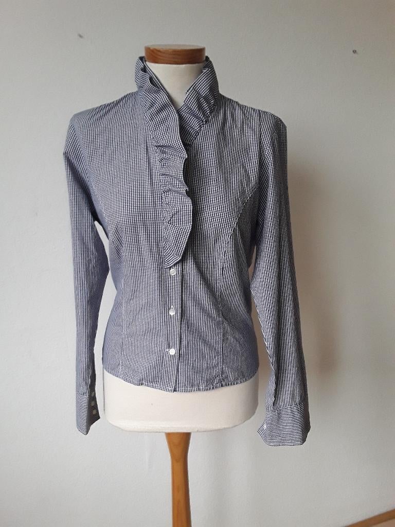 Scarva blouse mt 42 blauw/wit fijn streepje, Blauw, Scarva, Maat 42/44 (L), Ophalen of Verzenden