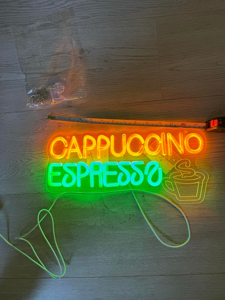 Cappuccino Espresso Neon LED Bord 33 cm met Dimmer USB, Huis en Inrichting, Lampen | Overige, Nieuw, Ophalen of Verzenden