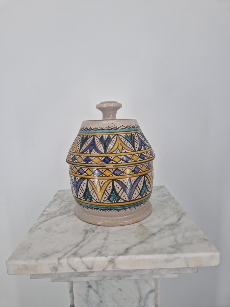Handbeschilderde Marokkaanse Keramiek Pot met Deksel – SRIFI, Ophalen of Verzenden
