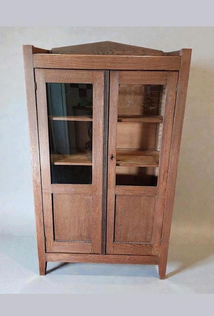 Antiek halfhoog Art Deco boekenkastje met glazen deuren