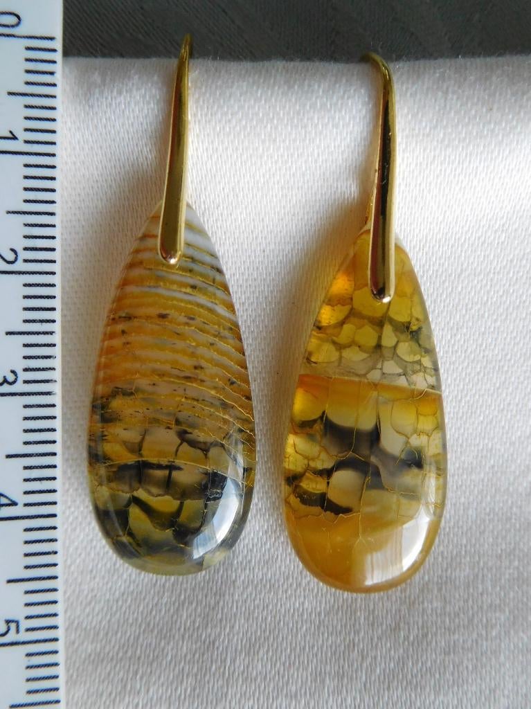 Agaat druppel oorhangers (F90165), Overige materialen, Hangers, Geel, Nieuw