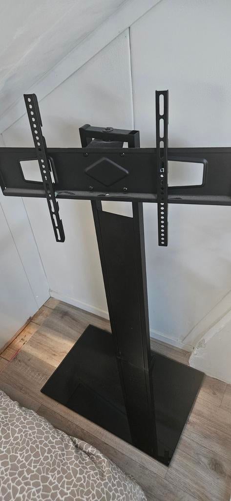 Zwarte TV Standaard met Glazen Voet, Audio, Tv en Foto, Televisiebeugels, Ophalen of Verzenden, Gebruikt