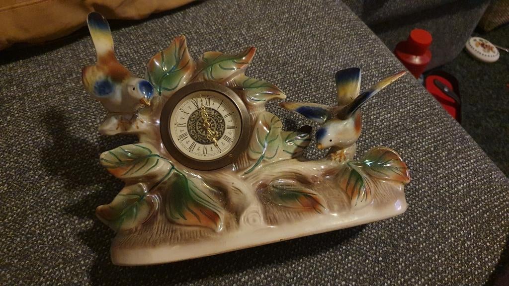 VINTAGE MID CENTURY JEMA HOLLAND LUSTERWARE BIRD MANTLE klok, Ophalen of Verzenden