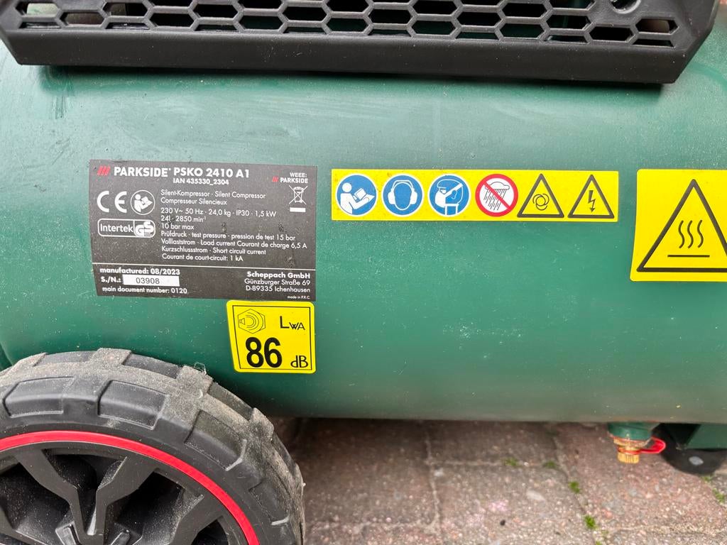 Parkside Compressor PSKO 2410 A1 - drukregelaar defect, Ophalen, Gebruikt, 10 bar of meer, 200 tot 400 liter/min