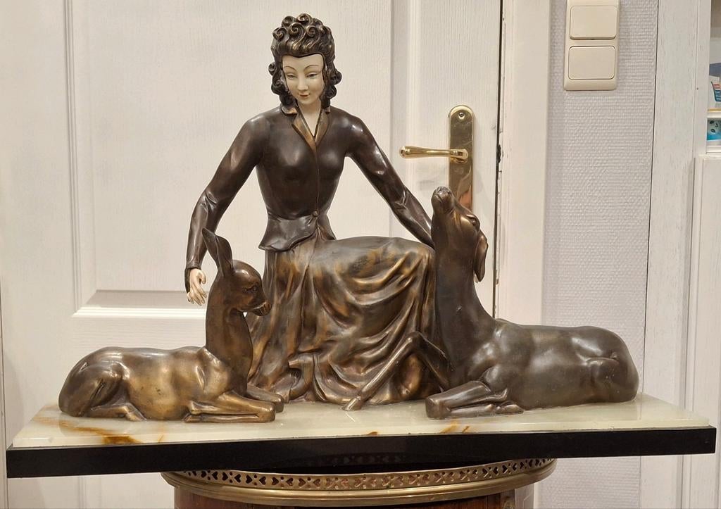 Bronzen arte deco beeld, Ophalen, Zo goed als nieuw