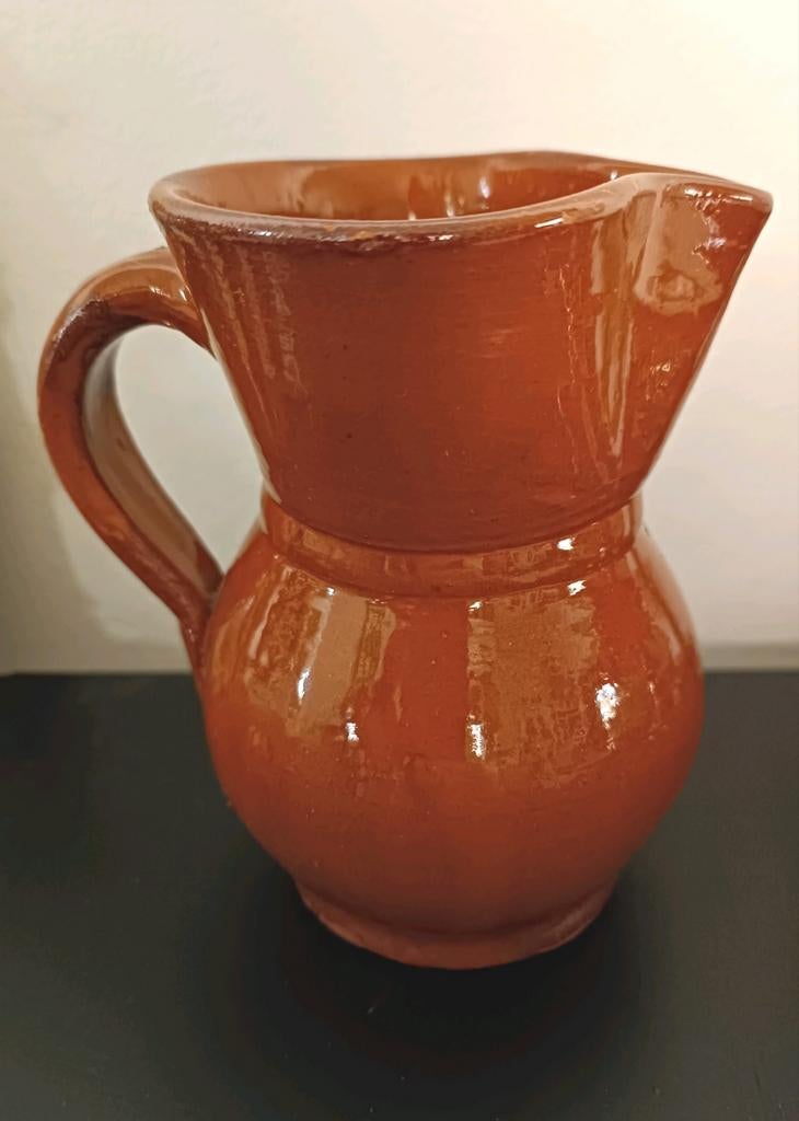 Vintage Aardewerken Kan  terracotta geglazuurd, Ophalen of Verzenden