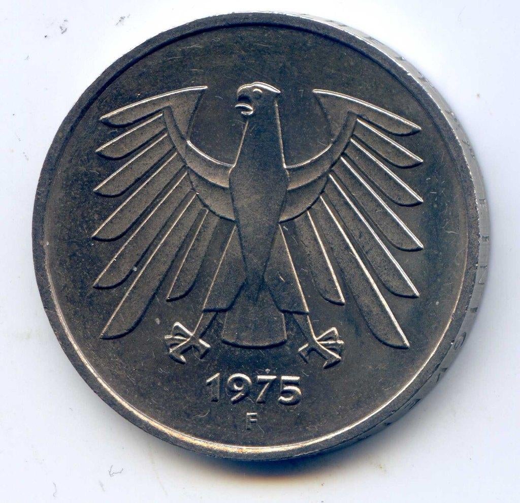 Duitsland 5 Mark 1975 F UNC-, Postzegels en Munten, Munten | Europa | Niet-Euromunten, Verzenden, Duitsland