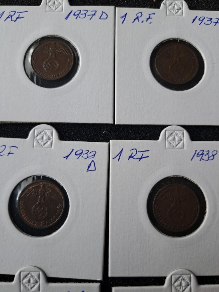 Set van 13 Duitse 1 Reichspfennig munten (1937-1939), Ophalen of Verzenden, Duitsland