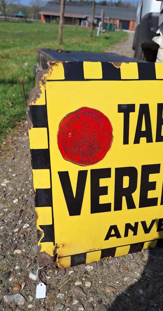 Antiek emaille bord Antwerpse tabaksfabrikant Verellen., Reclamebord, Gebruikt, ., Ophalen of Verzenden