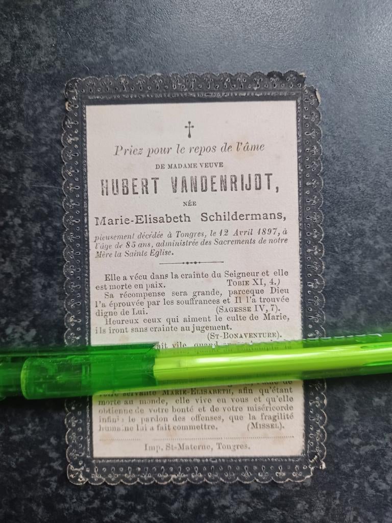 Bidprentje Tongres Hubert Vandenrijdt 1812 1897, Ophalen, Bidprentje