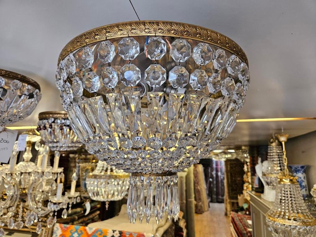 Antieke kristallen plafonnière in zeer goede staat., Ophalen of Verzenden