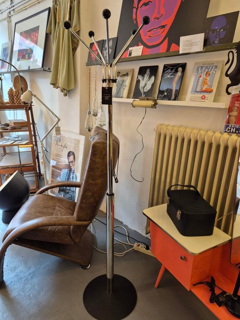 Vintage staande kapstok chroom met zwarte bollen, Ophalen, Gebruikt, Metaal, Staande kapstok