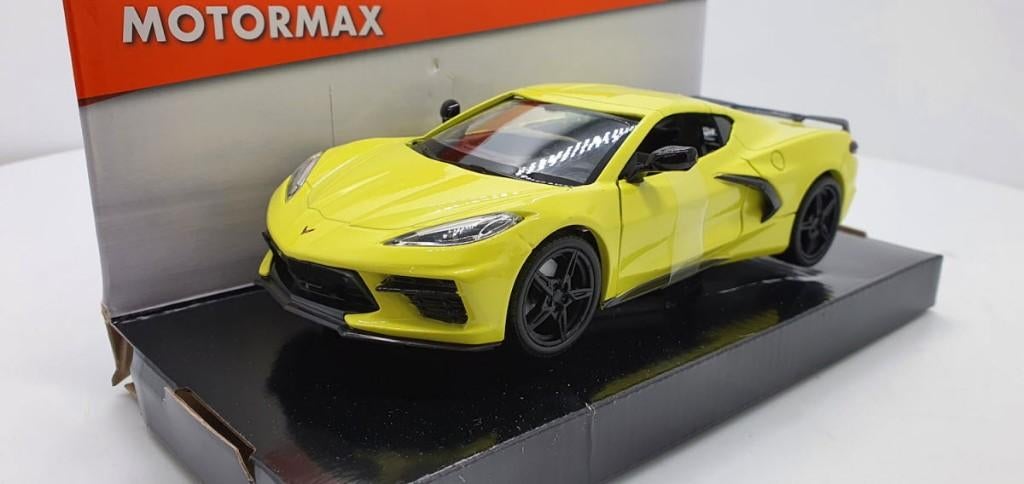 Chevrolet Corvette C8 Stingray 2020 Geel 1:24, Ophalen of Verzenden, Nieuw, Auto, Motormax