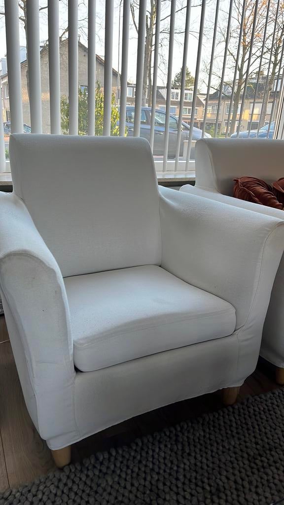 Twee fauteuils, gebroken witte wasbare hoezen, Ophalen, Gebruikt, 75 tot 100 cm, 75 tot 100 cm