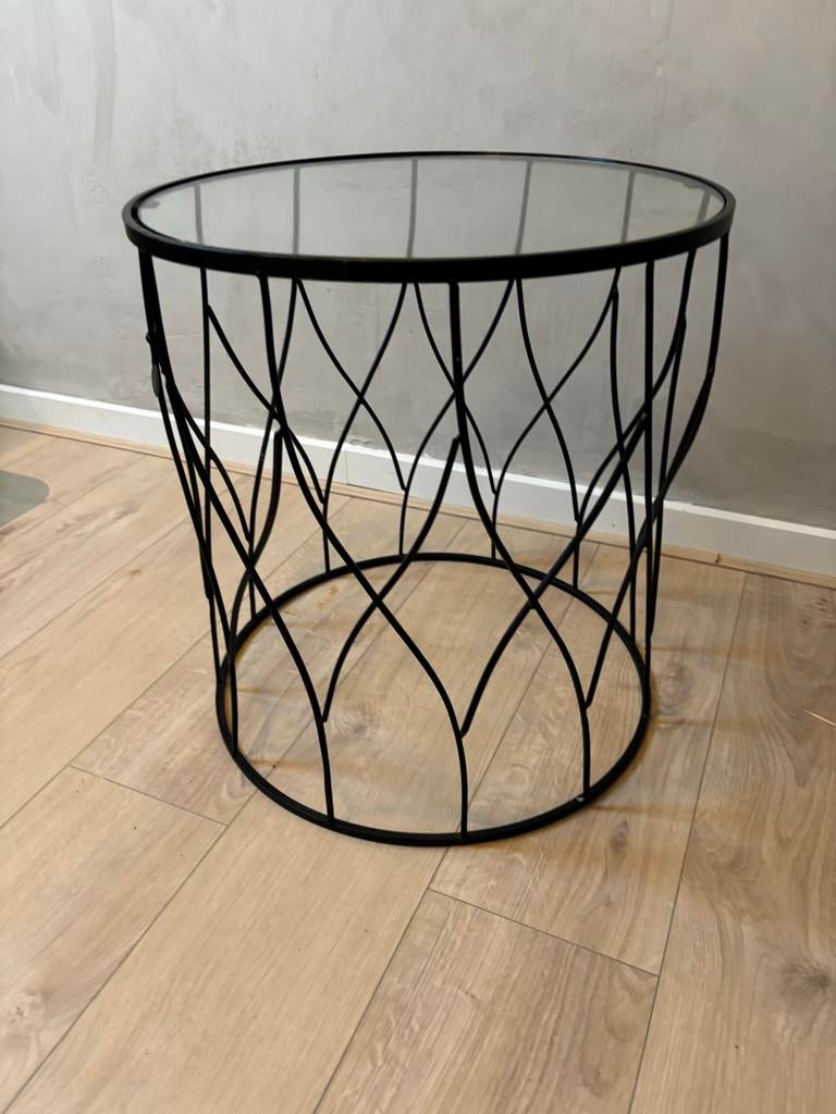 Riverdale Glazen Bijzettafel - Zwart Metaal, Minder dan 45 cm, Minder dan 55 cm, Gebruikt, Rond