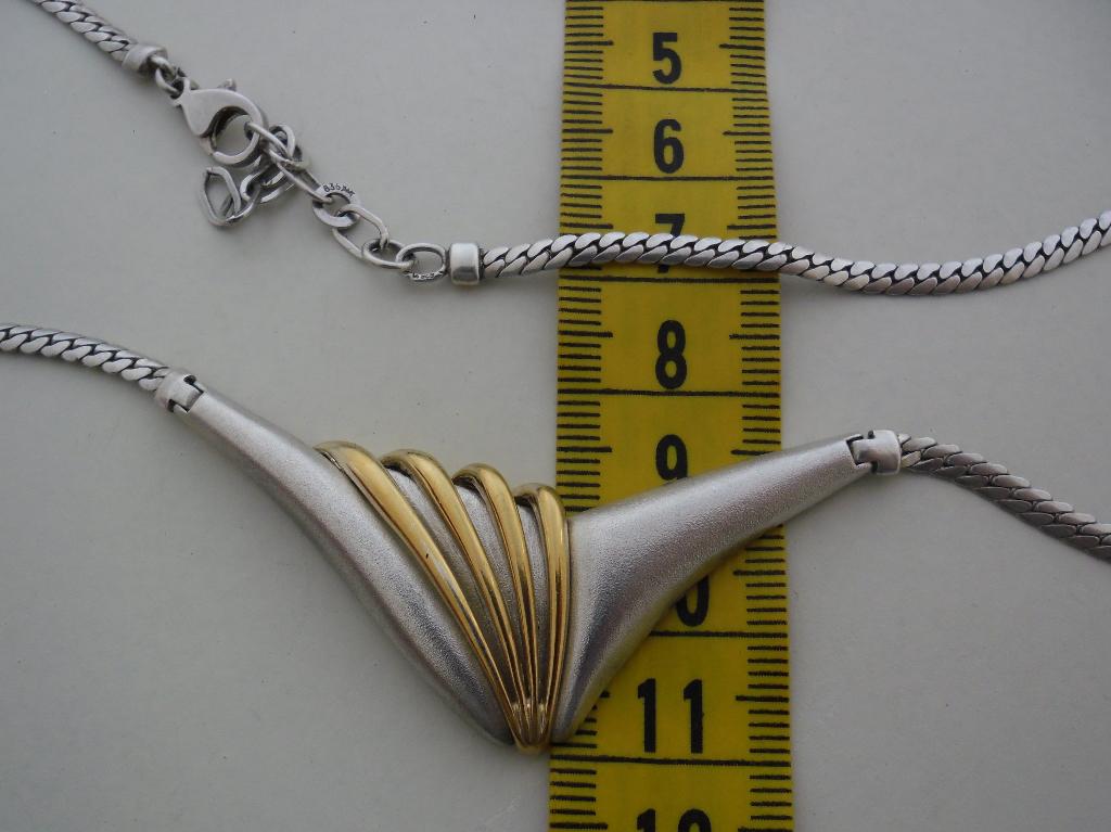 zilveren ketting met grote hanger met verguld deel [404], Verstelbaar, Verzenden, Zo goed als nieuw, Zilver