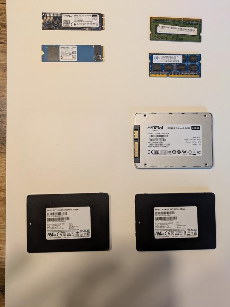 Diverse Ram, Sata, M.2 en NVMe SSD's 240GB, 256GB, 1Tb, Computers en Software, Harde schijven, Zie omschrijving, Intern, Gebruikt
