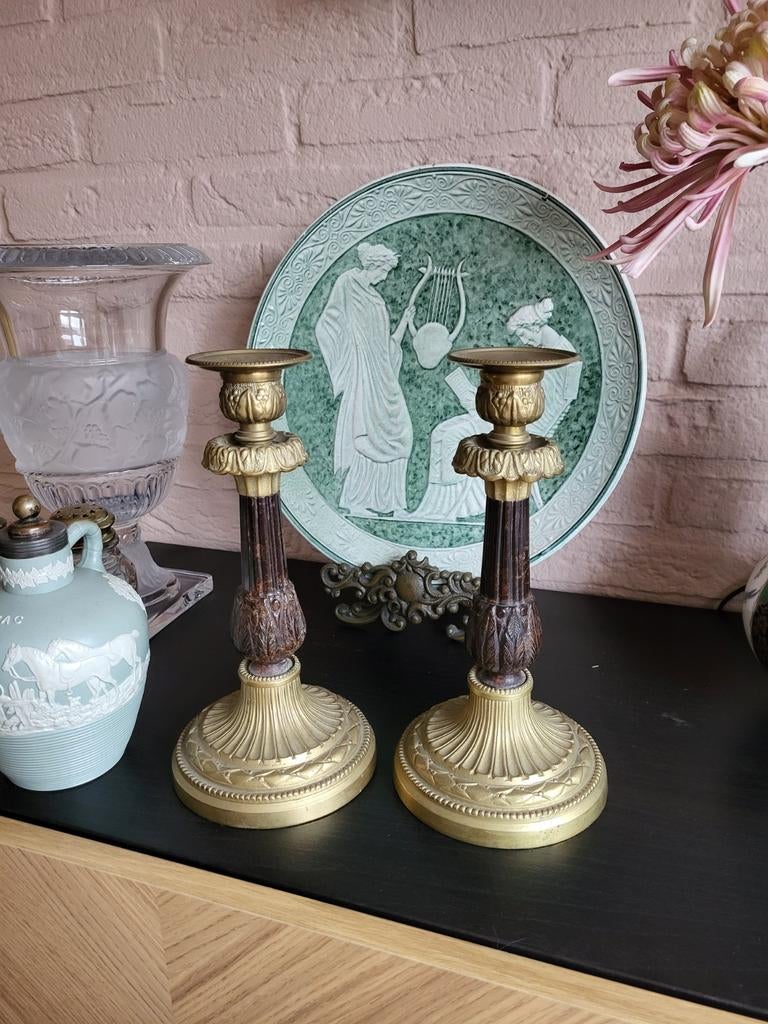 2 empire stijl kandelaars, Ophalen of Verzenden, Koper of Brons