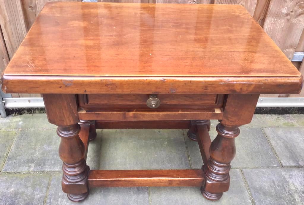 OUD EIKEN TELEFOONTAFELTJE / PLANTENTAFEL/ BIJZETTAFEL, 45 tot 60 cm, Gebruikt, Vintage, Rechthoekig