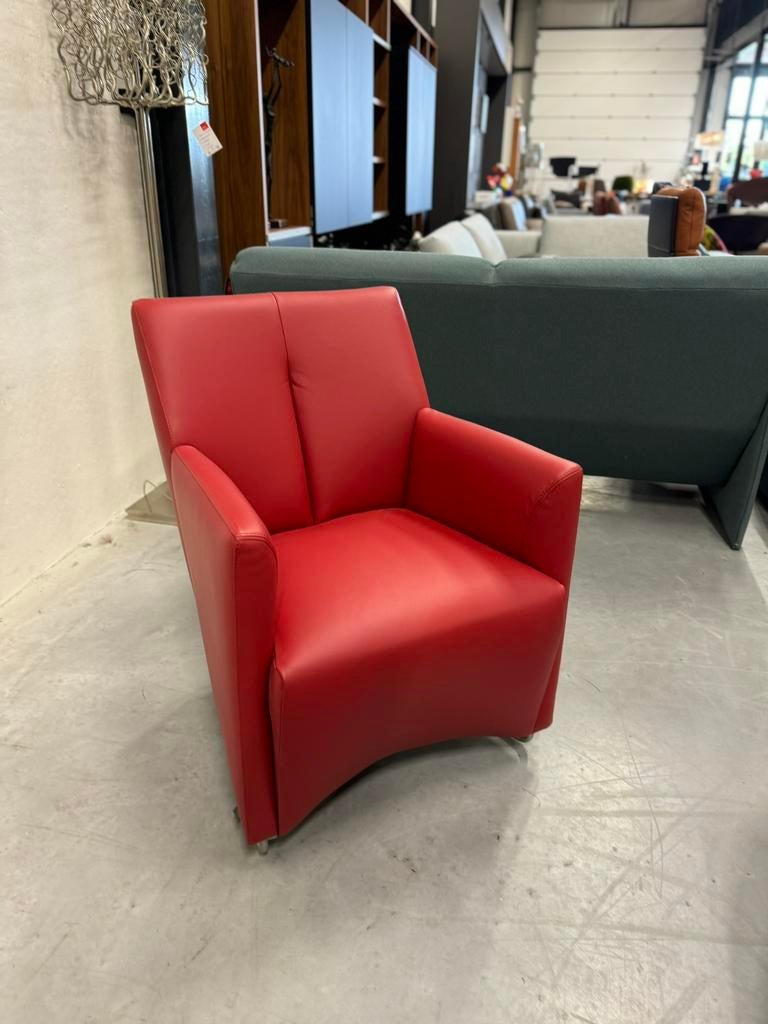 2 Nieuw Leolux Galathea Fauteuil Rood leer Design stoel, Leolux, Nieuw, Ophalen of Verzenden, 50 tot 75 cm