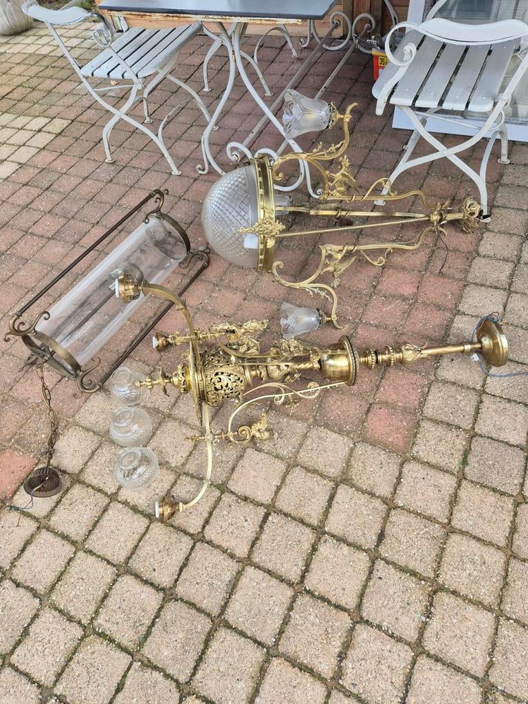 Compleet drie Bronzen lampen, Antiek en Kunst, Antiek | Lampen, Ophalen