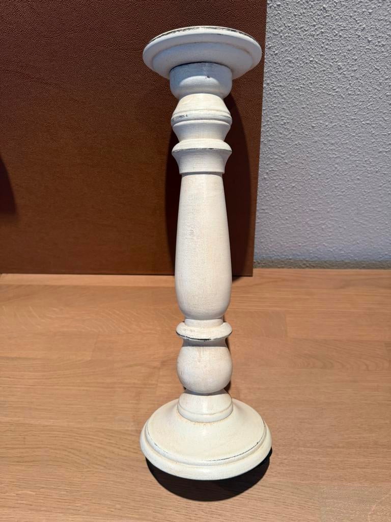 Houten kaarsenkandelaar. 38 cm., 25 tot 50 cm, Wit, Ophalen of Verzenden, Zo goed als nieuw