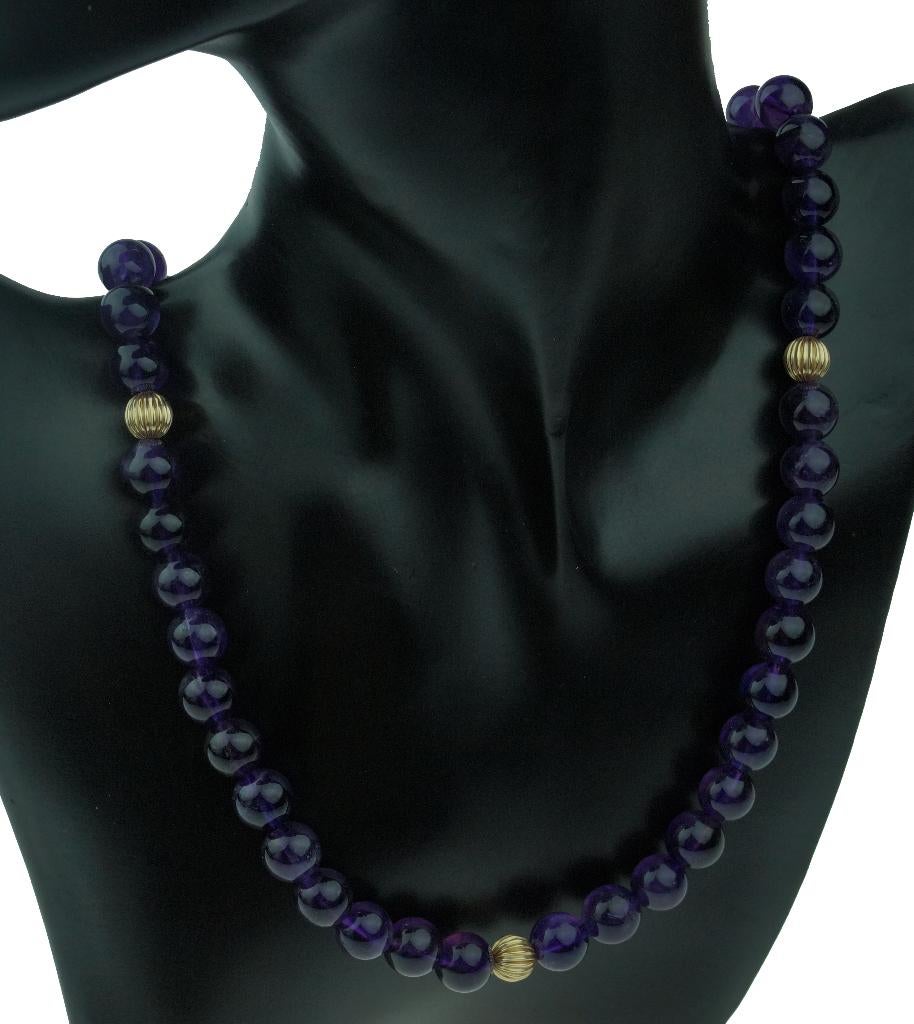Amethist ketting edelsteen 14k gouden slot en bollen vintage