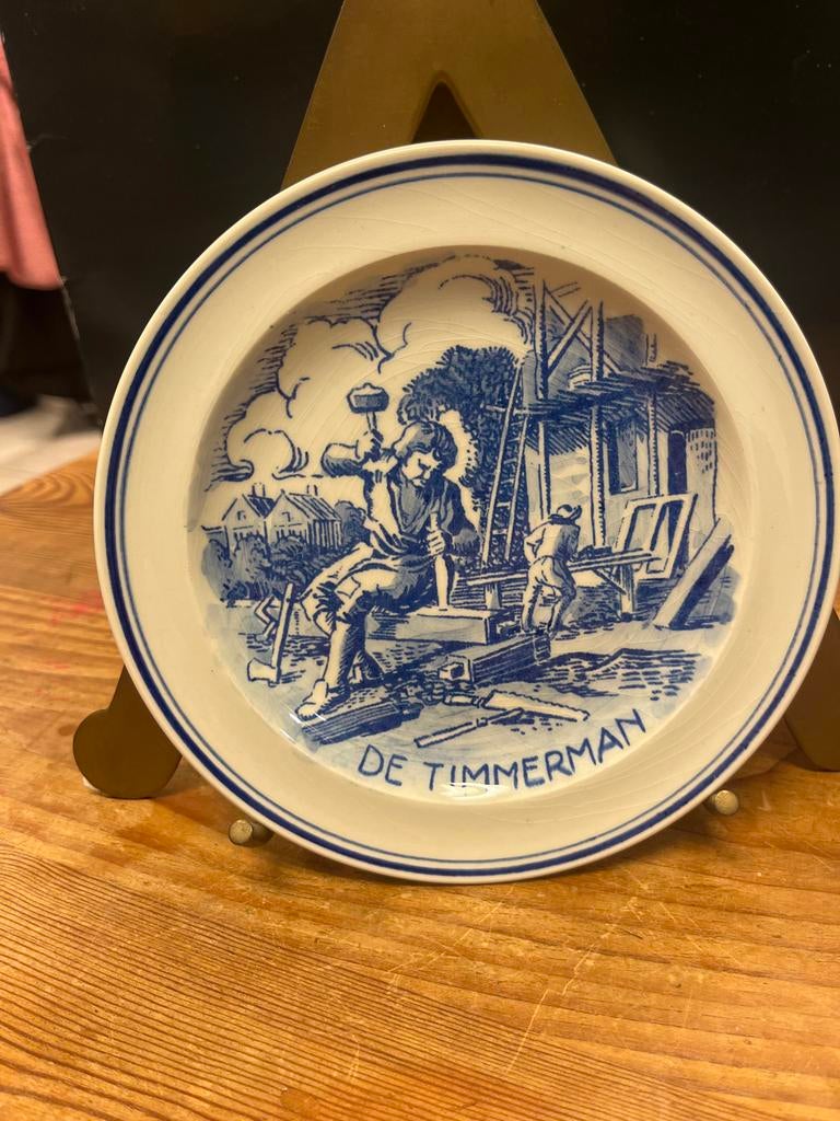 Delfts Blauw Wandbord 'De Timmerman' - GB Holland, Ophalen of Verzenden